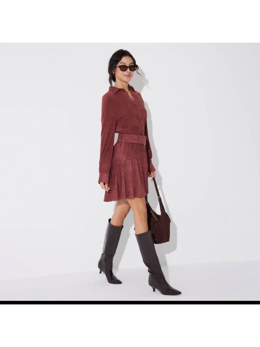 Wild Fable Women's Long Sleeve Suede Mini Shirtdress Size L NWT